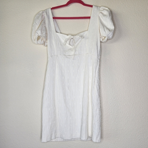 Anthropologie Maeve White Puff Sleeve Square Neck Mini Dress M NWT - Picture 5 of 8